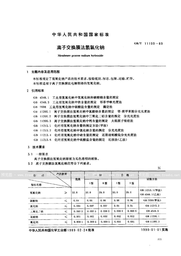 GB/T 11199-1989 离子交换膜法氢氧化钠