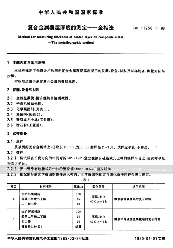 GB/T 11250.1-1989 复合金属覆层厚度的测定  金相法