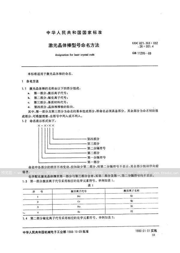 GB/T 11295-1989 激光晶体棒型号命名方法