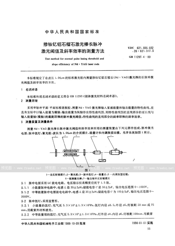 GB/T 11297.4-1989 掺钕钇铝石榴石激光棒长脉冲激光阈值及斜率效率的测量方法