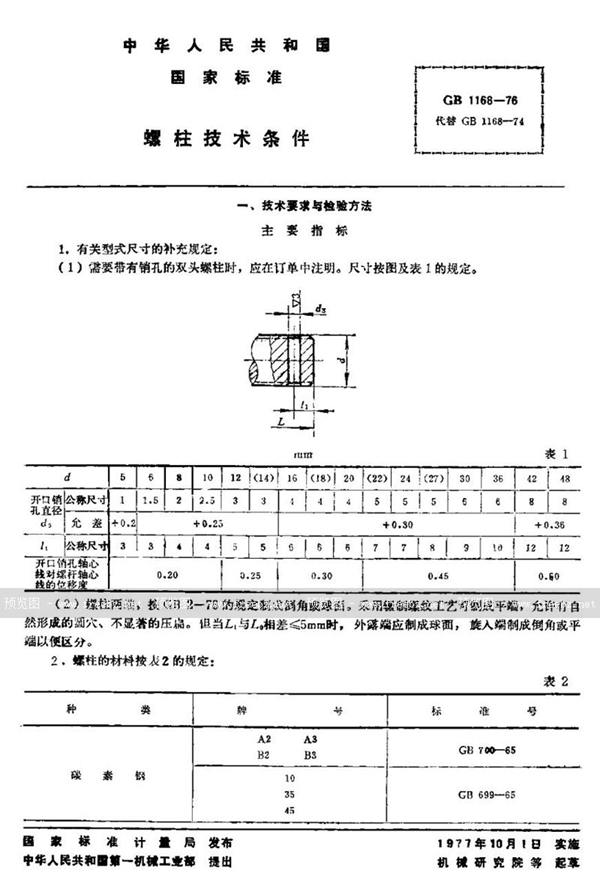 GB/T 1168-1976 螺柱技术条件