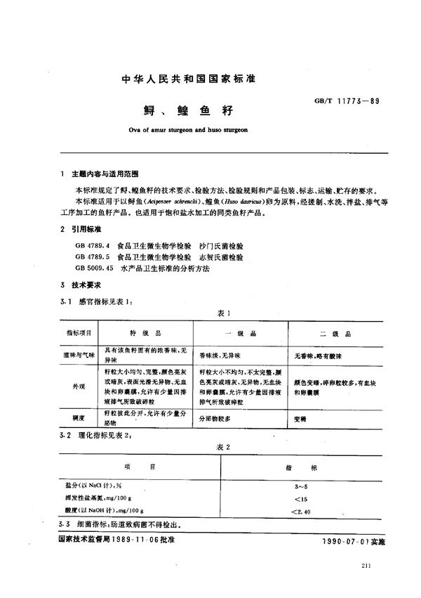 GB/T 11773-1989 鲟、鳇鱼籽