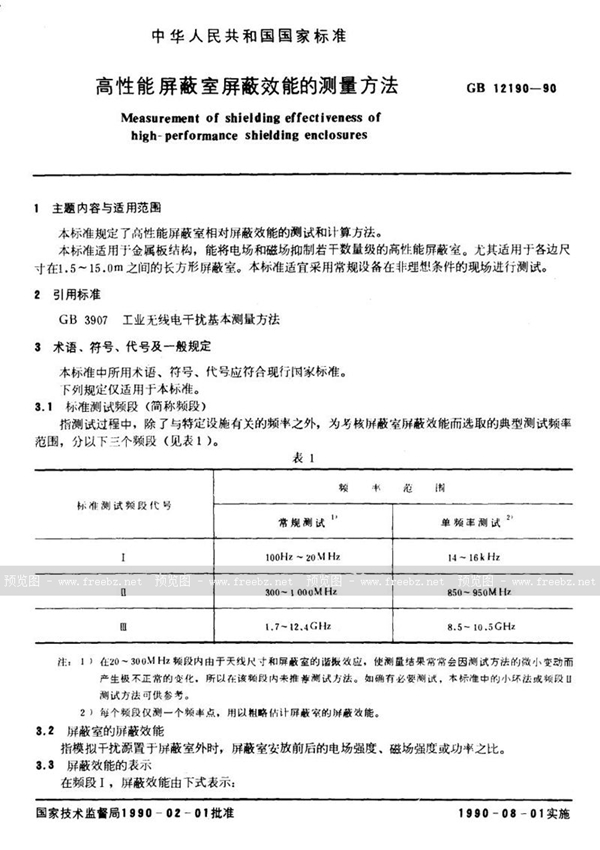 GB/T 12190-1990 高性能屏蔽室屏蔽效能的测量方法