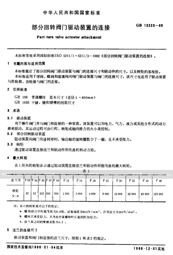 GB/T 12223-1989 部分回转阀门驱动装置的连接