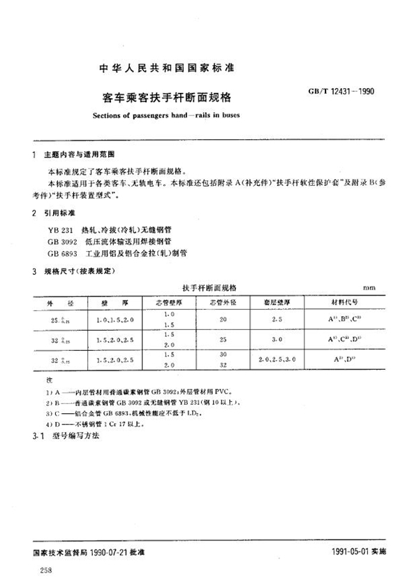 GB/T 12431-1990 客车乘客扶手杆断面规格