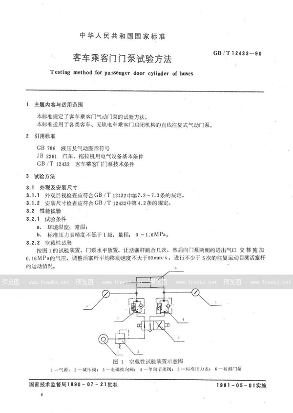 GB/T 12433-1990 客车乘客门门泵试验方法