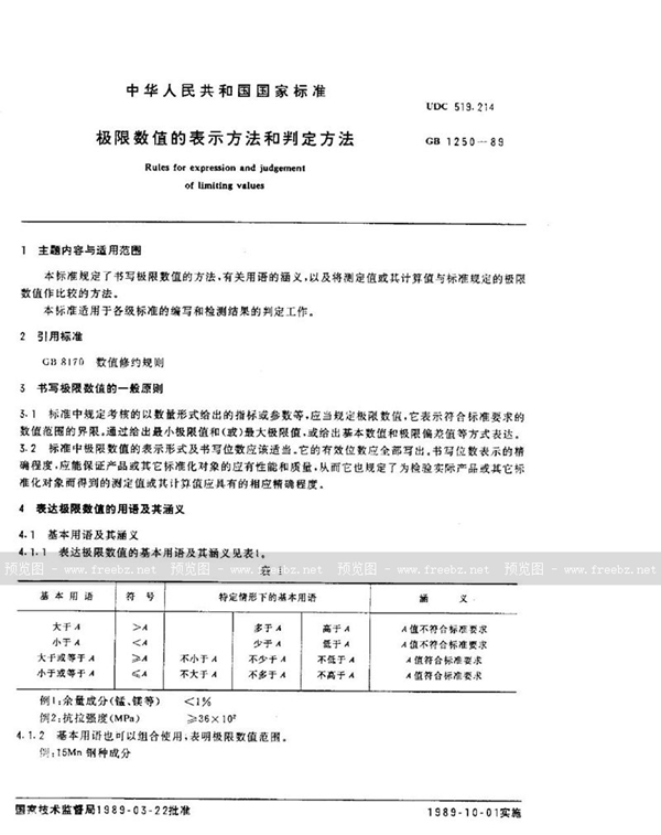 GB/T 1250-1989 极限数值的表示方法和判定方法