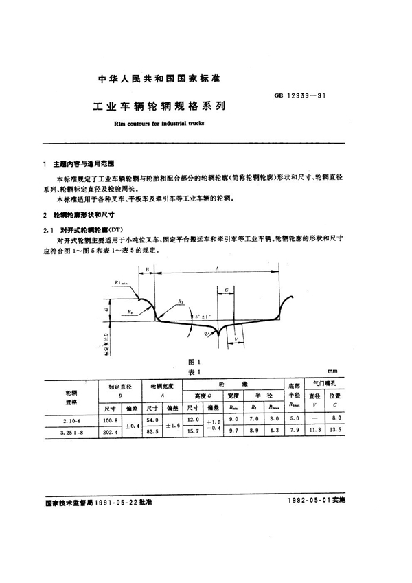 GB/T 12939-1991 工业车辆轮辋规格系列