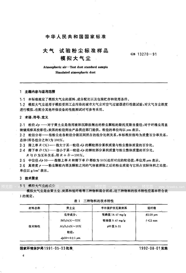 GB/T 13270-1991 大气  试验粉尘标准样品  模拟大气尘