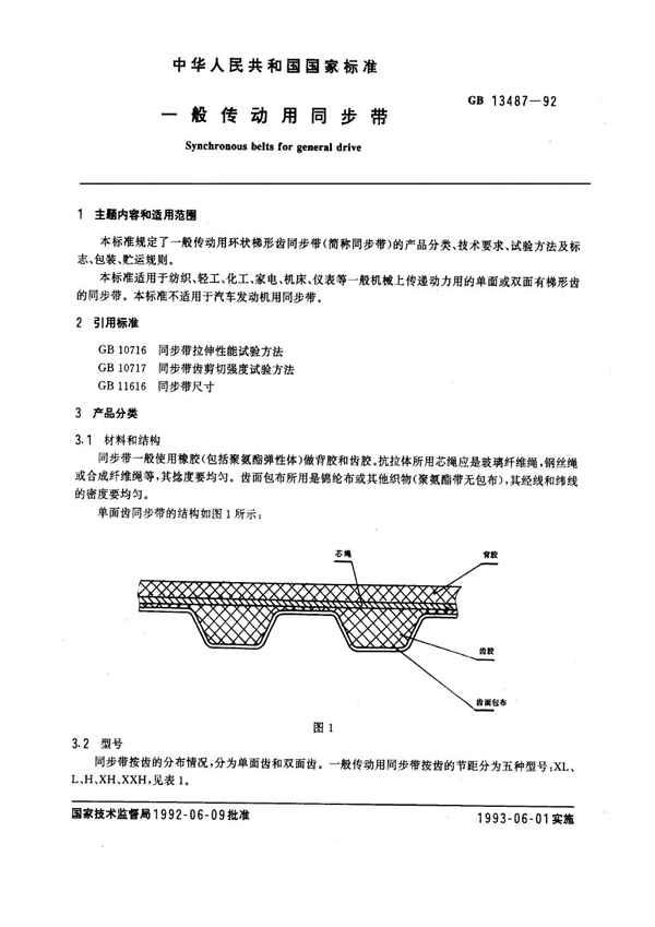 GB/T 13487-1992 一般传动用同步带