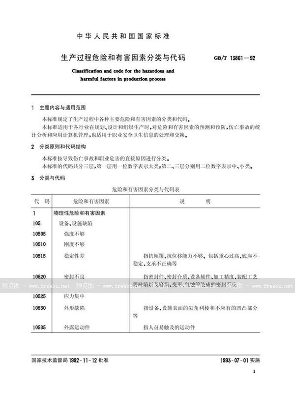 GB/T 13861-1992 生产过程危险和有害因素分类与代码