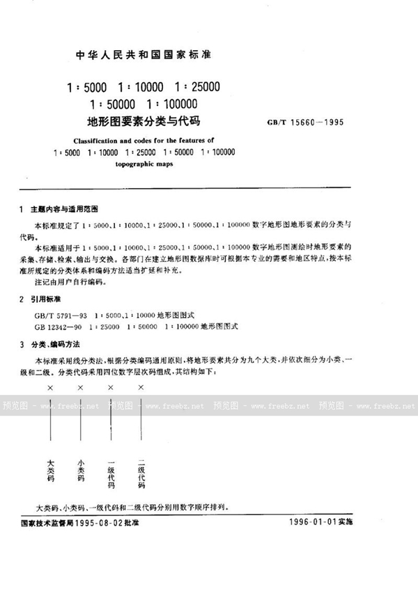 GB/T 15660-1995 1∶5000，1∶10000，1∶25000，1∶50000，1∶100000地形图要素分类与代码