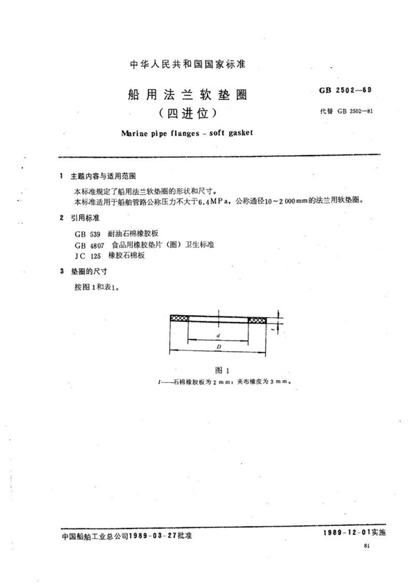 GB/T 2502-1989 船用法兰软垫圈 (四进位)