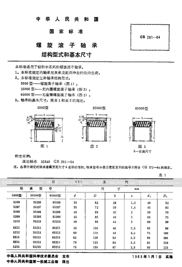 GB/T 291-1964 螺旋滚子轴承  结构型式和基本尺寸