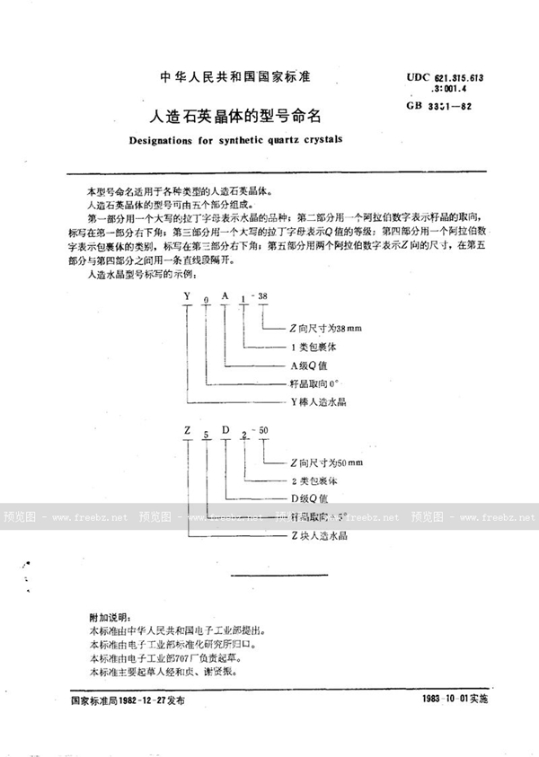 GB/T 3351-1982 人造石英晶体的型号命名