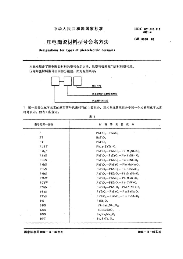 GB/T 3388-1982 压电陶瓷材料型号命名方法