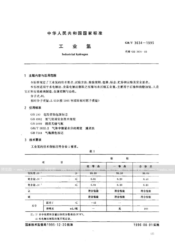 GB/T 3634-1995 工业氢