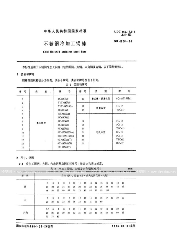 GB/T 4226-1984 不锈钢冷加工钢棒