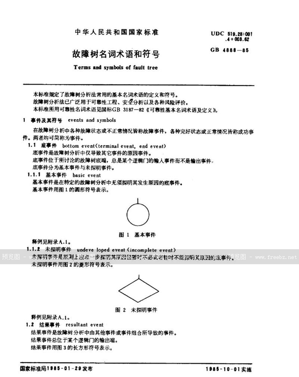 GB/T 4888-1985 故障树名词术语和符号