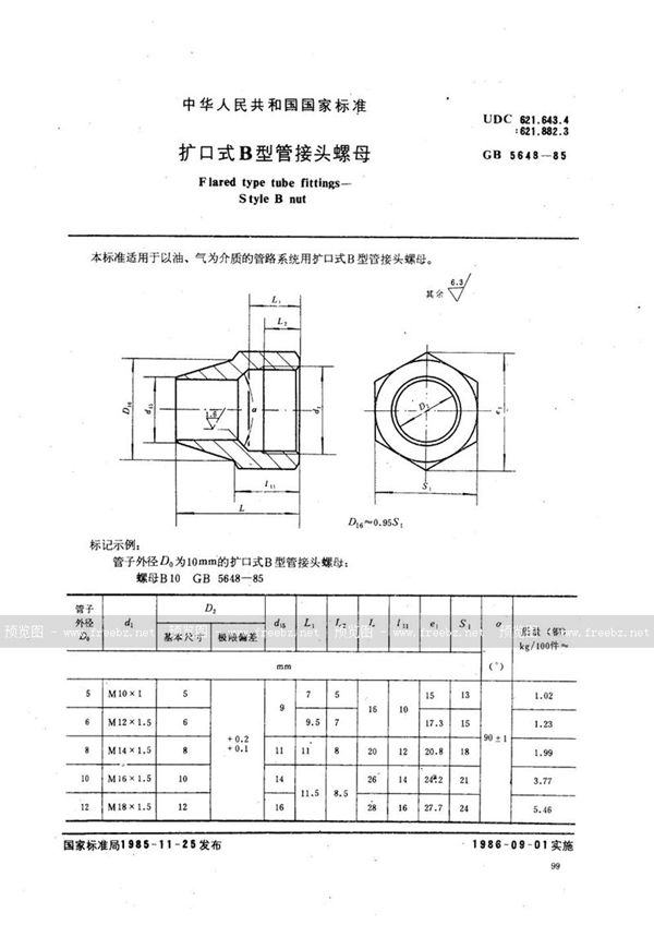 GB/T 5648-1985 扩口式 B 型管接头螺母