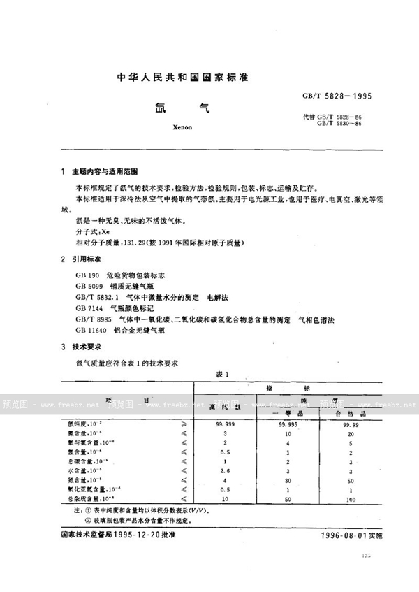 GB/T 5828-1995 氙气