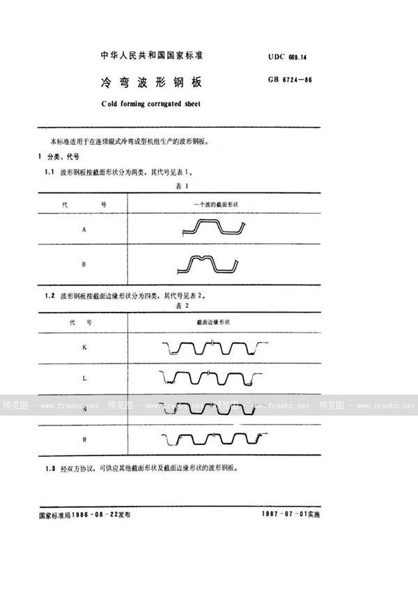 GB/T 6724-1986 冷弯波形钢板