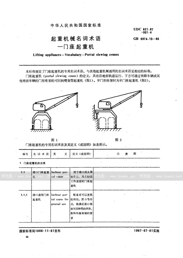 GB/T 6974.10-1986 起重机械名词术语  门座起重机