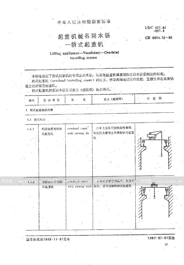 GB/T 6974.12-1986 起重机械名词术语  桥式起重机