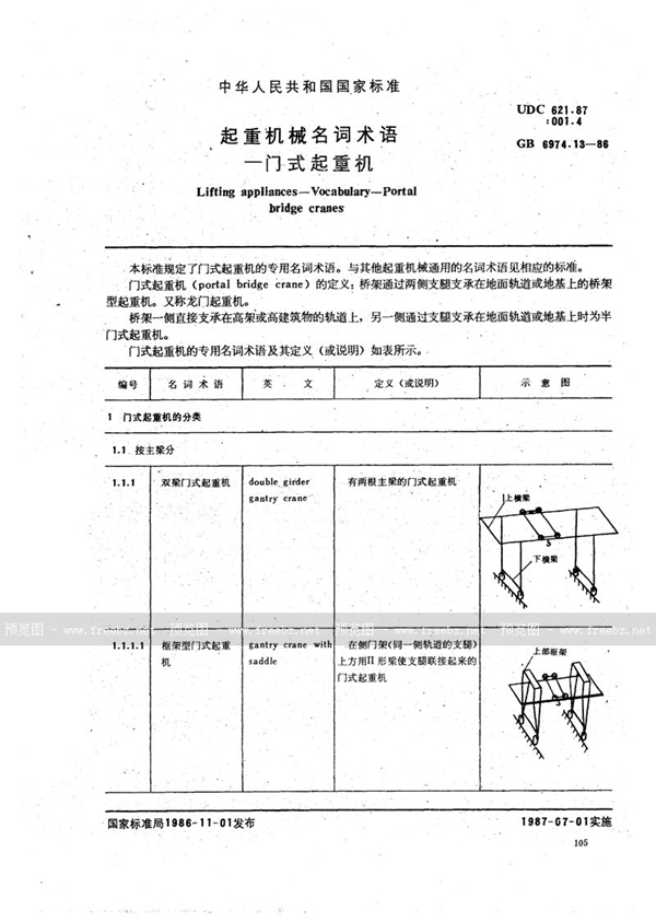 GB/T 6974.13-1986 起重机械名词术语  门式起重机