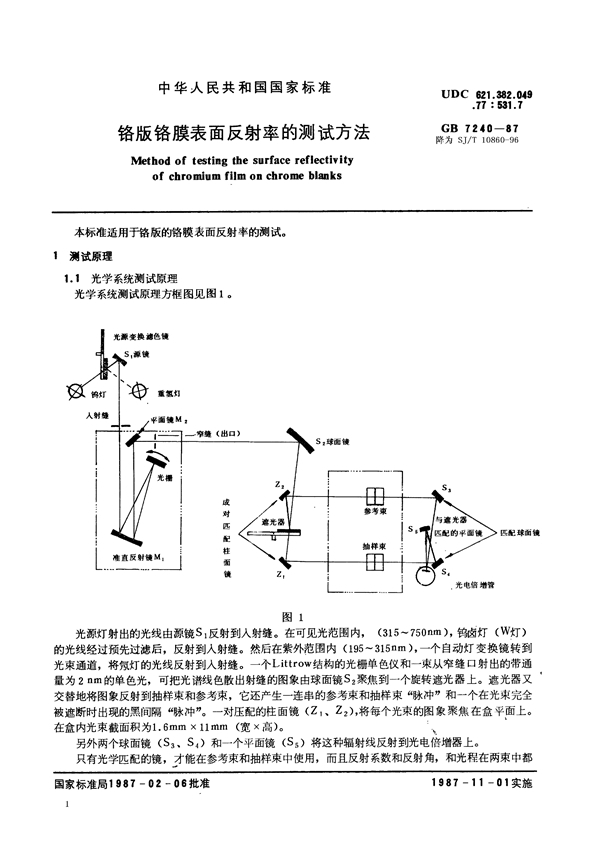 GB/T 7240-1987 铬版铬膜表面反射率的测试方法