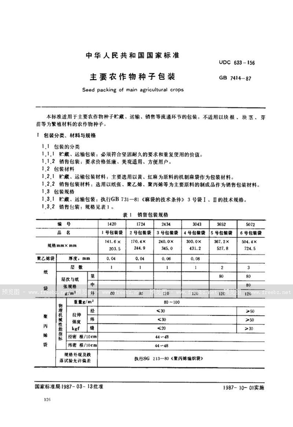 GB/T 7414-1987 主要农作物种子包装