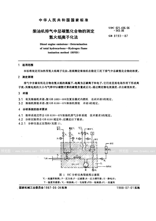 GB/T 8193-1987 柴油机排气中总碳氢化合物的测定  氢火焰离子化法