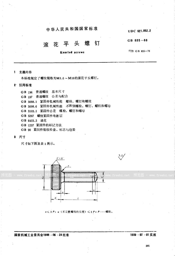 GB/T 835-1988 滚花平头螺钉