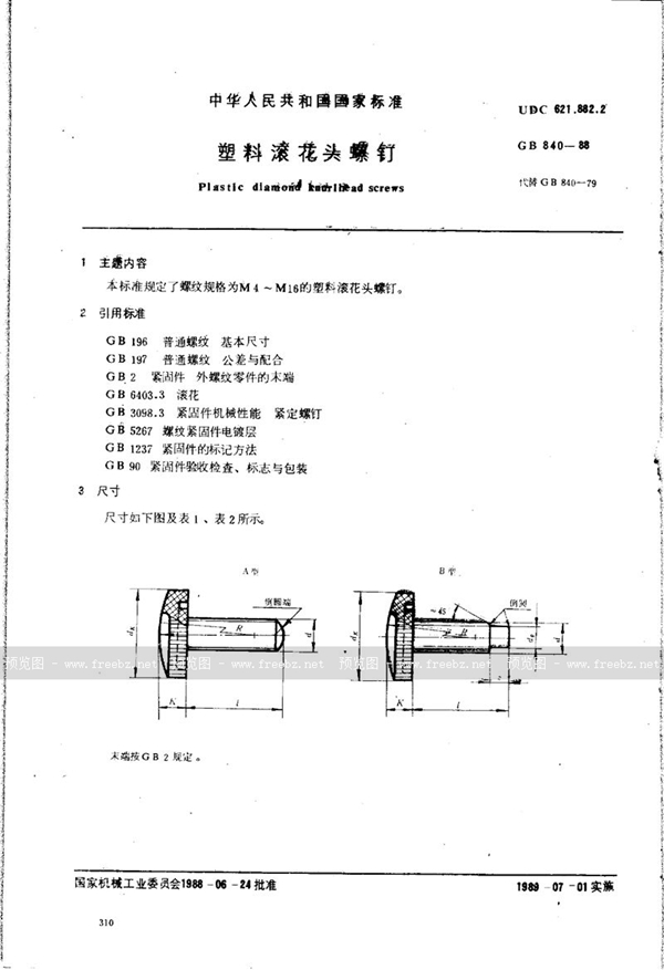 GB/T 840-1988 塑料滚花头螺钉