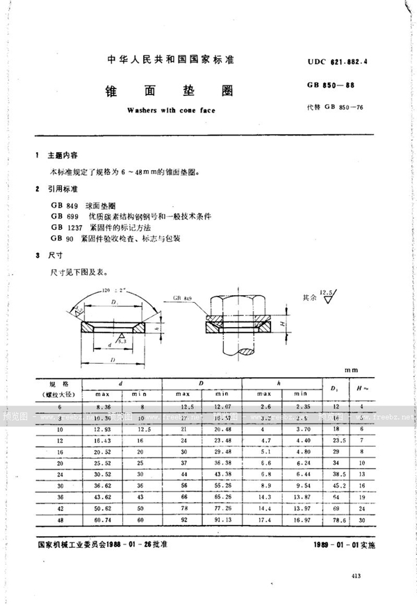 GB/T 850-1988 锥面垫圈