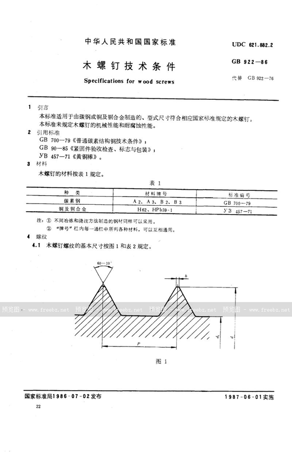 GB/T 922-1986 木螺钉技术条件