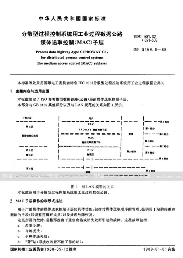 GB/T 9469.6-1988 分散型过程控制系统用工业过程数据公路  媒体送取控制 (MAC)子层