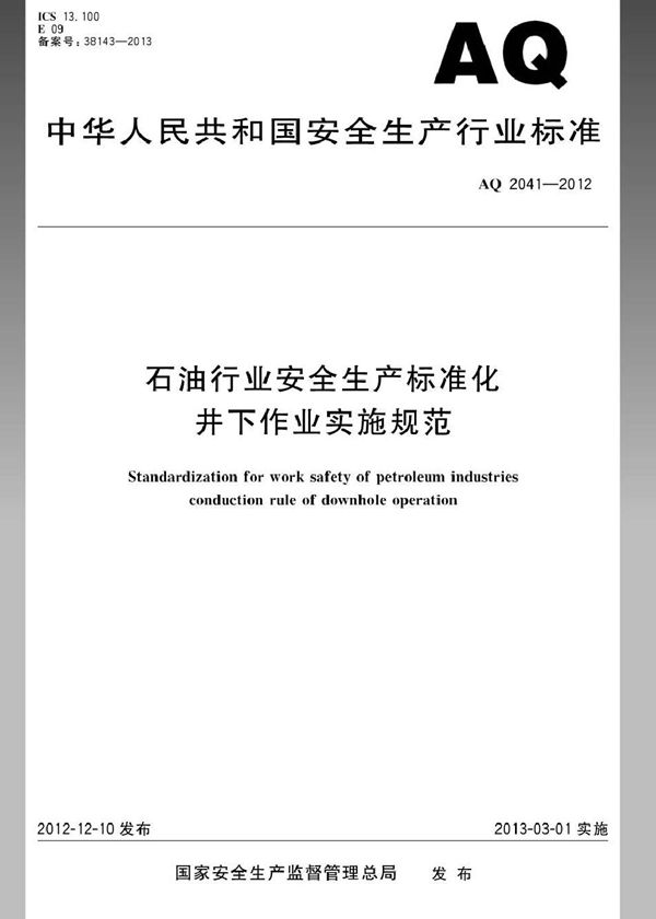 AQ/T 2041-2012 石油行业安全生产标准化 井下作业实施规范