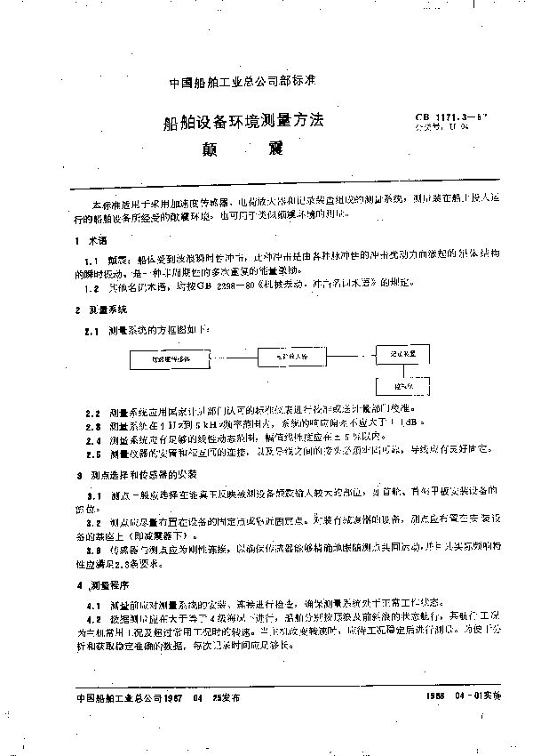 CB 1171.3-1987 船舶设备环境测量方法 颠震