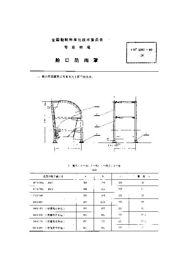 CB 3082-1980 舱口防雨罩