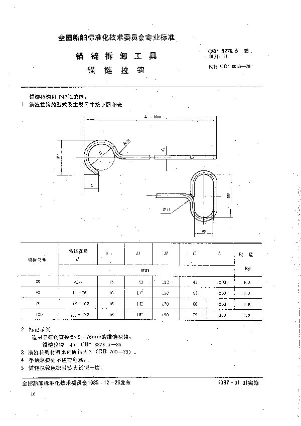 CB 3276.5-1985 锚链拆卸工具  锚链拉钩