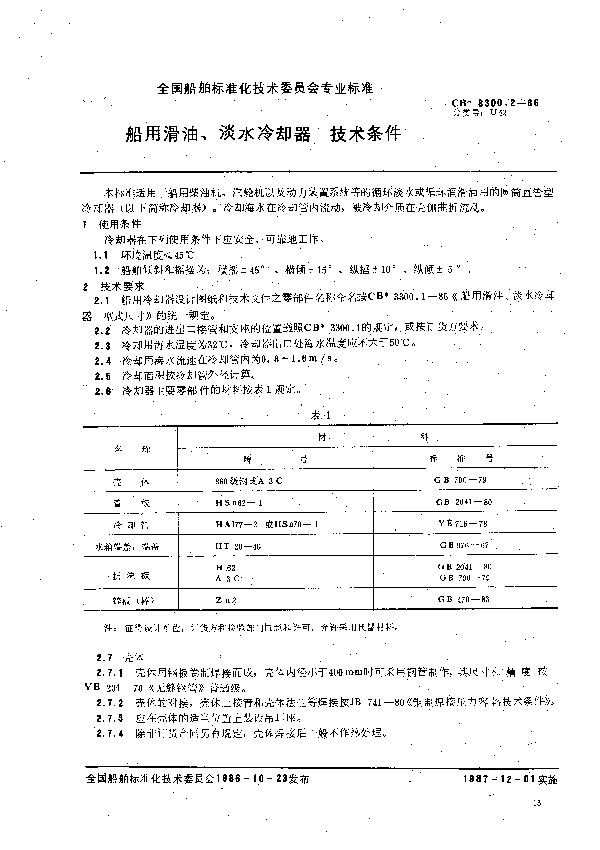 CB 3300.2-1986 船用滑油、淡水冷却器  技术条件