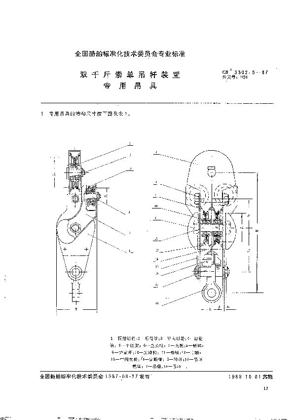 CB 3302.5-1987 双千斤索单吊杆装置  专用吊具