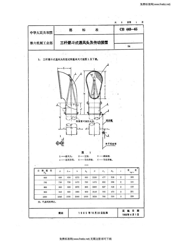 CB 448-1965 三杆烟斗式通风头及传动装置