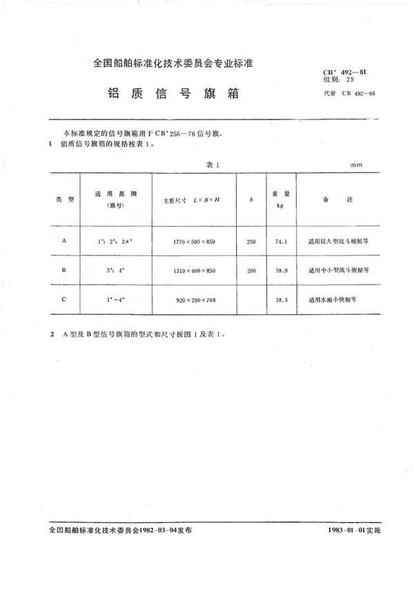 CB 492-1981 铝质信号旗箱