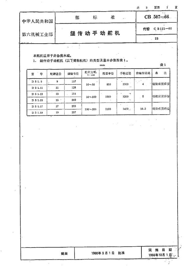 CB 507-1966 链传动手动舵机