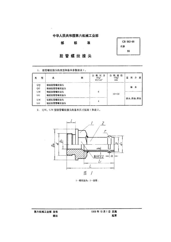 CB 562-1968 胶管螺纹接头