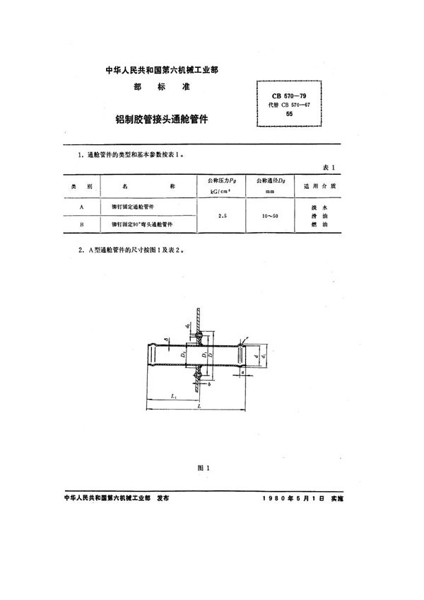 CB 570-1979 铝制胶管接头通舱管件