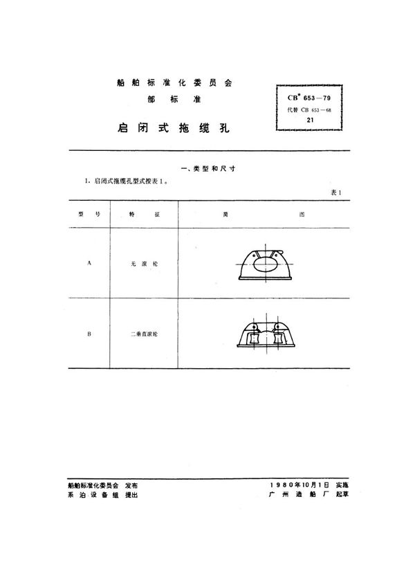 CB 653-1979 启闭式拖缆孔