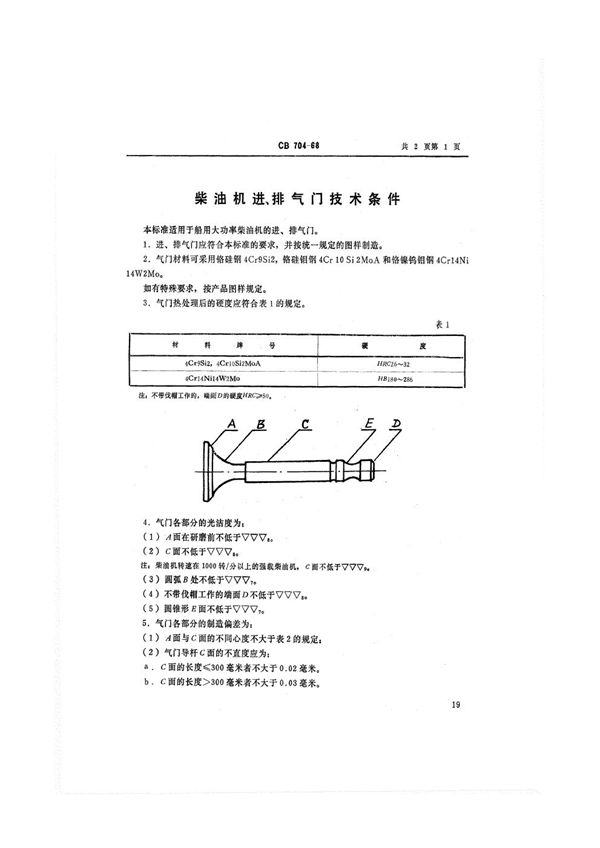 CB 704-1968 柴油机进、排气门技术条件